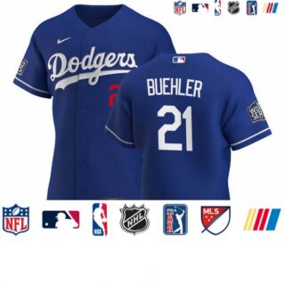 Los Angeles Dodgers #21 Walker Buehler Men's Nike Royal Alternate 2020 World Series Bound Authentic Player MLB Jersey