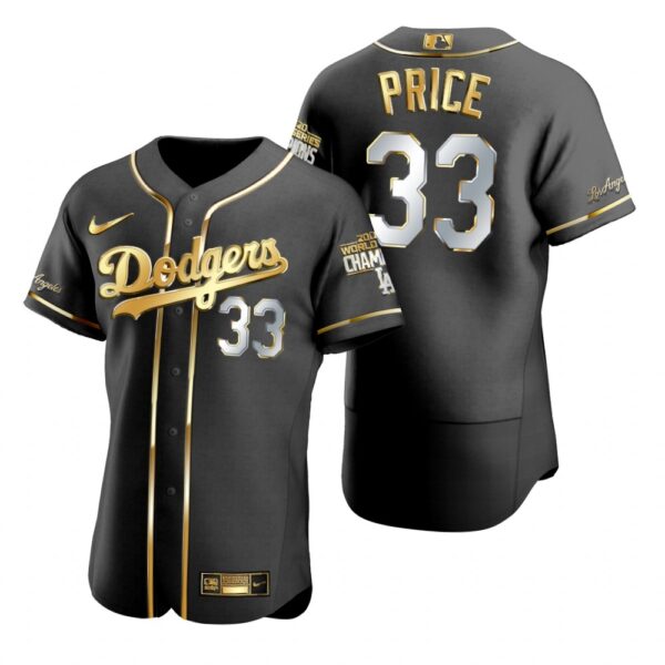 Los Angeles Dodgers #33 David Price Black 2020 World Series Champions Gold Edition Jersey