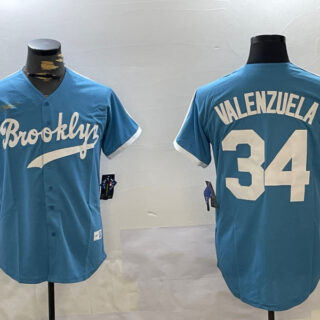 Los Angeles Dodgers #34 Fernando Valenzuela blue Authentic Collection Stitched MLB Jersey