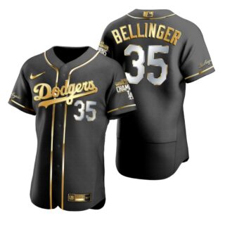 Los Angeles Dodgers #35 Cody Bellinger Black 2020 World Series Champions Gold Edition Jersey