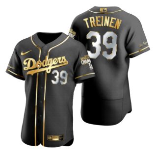 Los Angeles Dodgers #39 Blake Treinen Black 2020 World Series Champions Gold Edition Jersey