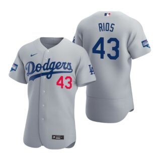 Los Angeles Dodgers #43 Edwin Rios Gray 2020 World Series Champions Flexbase Jersey
