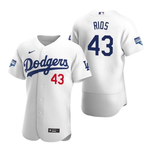 Los Angeles Dodgers #43 Edwin Rios White 2020 World Series Champions Authentic Jersey