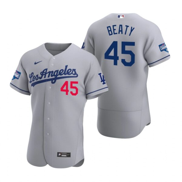 Los Angeles Dodgers #45 Matt Beaty Gray 2020 World Series Champions Authentic Jersey