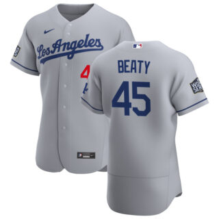 Los Angeles Dodgers #45 Matt Beaty Men's Nike Gray Road 2020 World Series Bound Authentic Team MLB Jersey