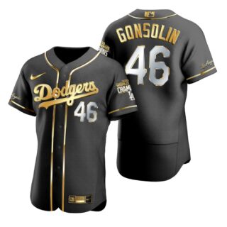 Los Angeles Dodgers #46 Tony Gonsolin Black 2020 World Series Champions Gold Edition Jersey