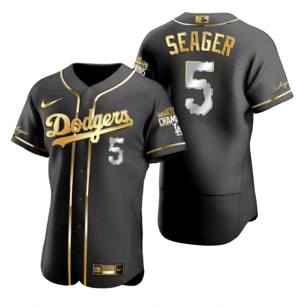 Los Angeles Dodgers #5 Corey Seager Black 2020 World Series Champions Gold Edition Jersey
