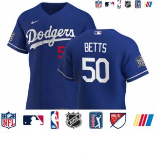 Los Angeles Dodgers #50 Mookie Betts Men's Nike Royal Alternate 2020 World Series Bound Authentic Player MLB Jersey