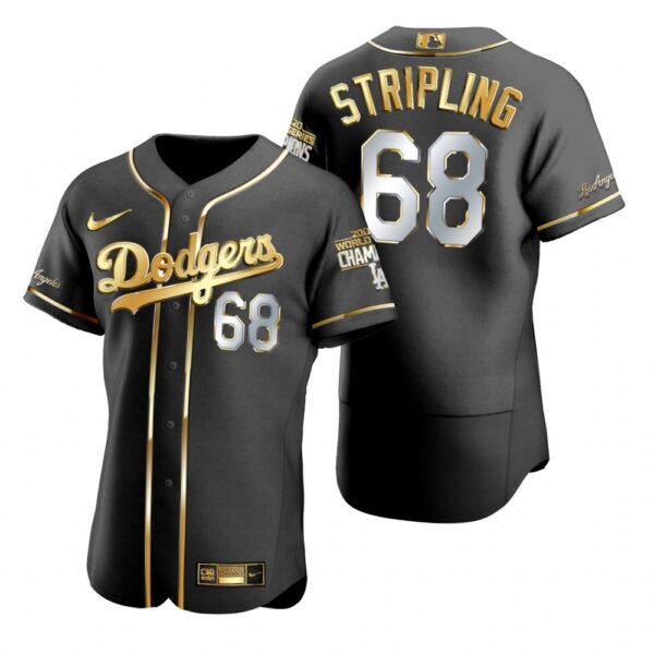 Los Angeles Dodgers #68 Ross Stripling Black 2020 World Series Champions Gold Edition Jersey