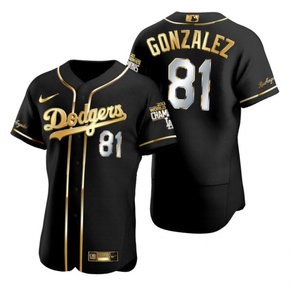 Los Angeles Dodgers #81 Victor Gonzalez Black 2020 World Series Champions Golden Limited Jersey