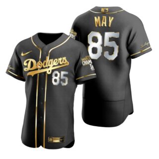 Los Angeles Dodgers #85 Dustin May Black 2020 World Series Champions Gold Edition Jersey