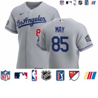 Los Angeles Dodgers #85 Dustin May Men's Nike Gray Road 2020 World Series Bound Authentic Team MLB Jersey