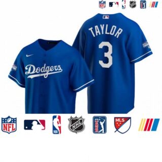 Los Angeles Dodgers 3 Chris Taylor Royal 2020 World Series Champions Replica Jersey