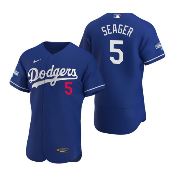 Los Angeles Dodgers 5 Corey Seager Royal 2020 World Series Champions Authentic Jersey