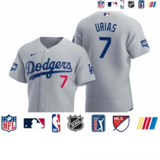 Los Angeles Dodgers 7 Julio Urias Gray 2020 World Series Champions Authentic Jersey