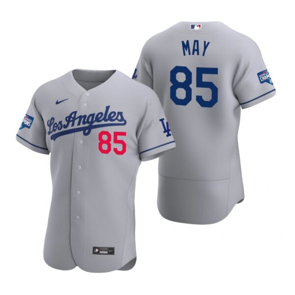 Los Angeles Dodgers 85 Dustin May Gray 2020 World Series Champions Road Authentic Jersey