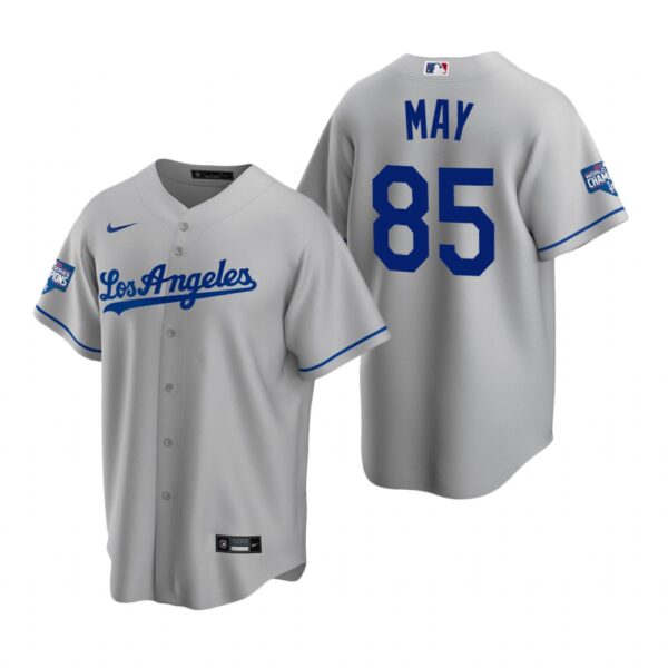 Los Angeles Dodgers 85 Dustin May Gray 2020 World Series Champions Road Replica Jersey