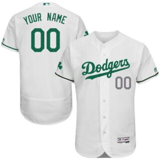 Los Angeles Dodgers White St. Patrick's Day Men's Flexbase Customized Jersey