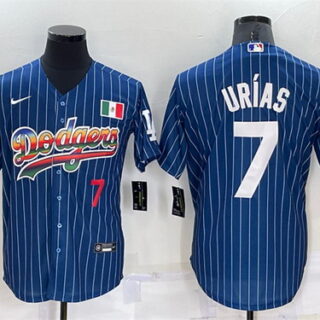 Men's Los Angeles Dodgers #7 Julio Urias Navy Mexico Rainbow Cool Base Stitched Baseball Jersey