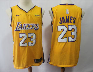 Los Angeles Lakers # 23 Lebron James 14 Brandon Ingram yellow Nike Swingman Jersey