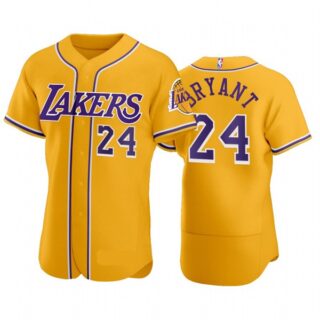 Los Angeles Lakers #24 Kobe Bryant Gold Baseball Style Flexbase Jersey