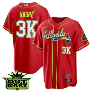 MEN'S ATLANTA BRAVES OUTKAST 3K Andre Red COOL BASE JERSEY -ALL STITCHED