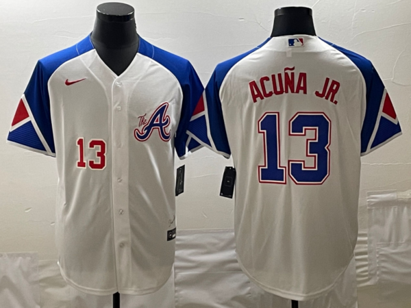 MLB Braves 13 Ronald Acuna White City Connect Cool Base Men Jerseys
