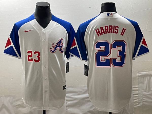 MLB Braves 23 Harris II White City Connect Nike Cool Base Men Jerseys