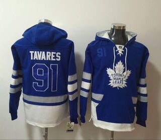 Maple Leafs 91 John Tavares Blue All Stitched Hooded Sweatshirt