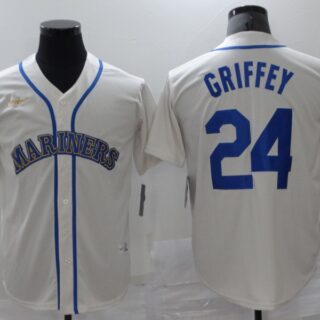 Mariners 24 Ken Griffey Jr. White Nike Thowback Cool Base Jersey