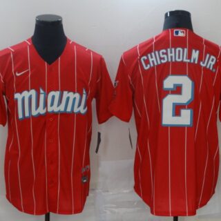 Marlins 2 Jazz Chisholm Jr. Red 2021 City Connect Cool Base Jersey