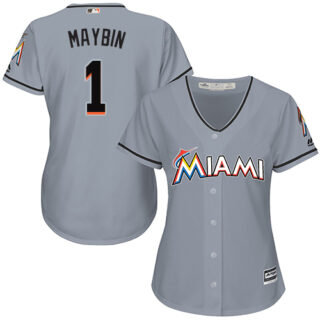 Marlins #1 Cameron Maybin Grey Road Women's Stitched Baseball Jersey