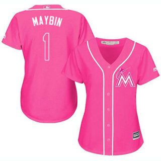 Marlins #1 Cameron Maybin Pink Fashion Women's Stitched Baseball Jersey
