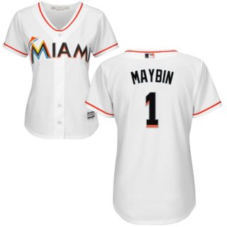 Marlins #1 Cameron Maybin White Home Women's Stitched Baseball Jersey