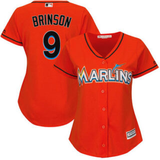 Marlins #9 Lewis Brinson Orange Alternate Women's Stitched Baseball Jersey
