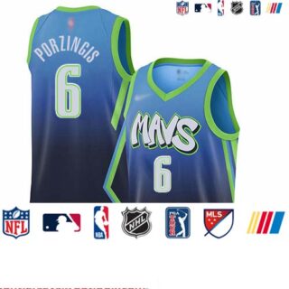 Mavericks #6 Kristaps Porzingis Blue Basketball Swingman City Edition 2019 20 Jersey