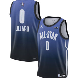 Men's 2023 All-Star #0 Damian Lillard Blue Game Swingman Stitched Basketball Jersey