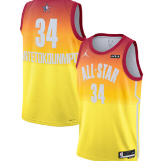 Men's 2023 All-Star #34 Giannis Antetokounmpo Orange Game Swingman Stitched Basketball Jersey