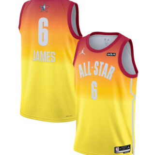 Men's 2023 All-Star #6 LeBron James Orange Game Swingman Stitched Basketball Jersey