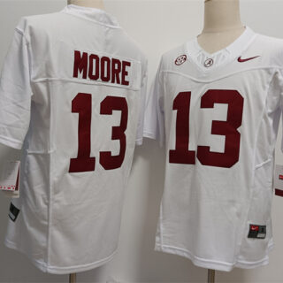 Men's Alabama Crimson Tide #13 Malachi Moore White F.U.S.E Stitched Football Jersey