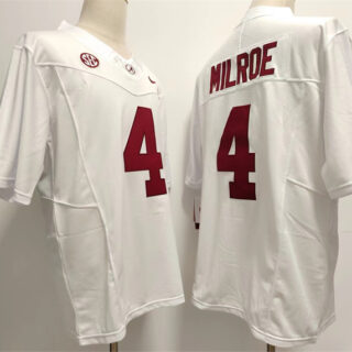 Men's Alabama Crimson Tide #4 Jalen Milroe White Stitched Football Jersey