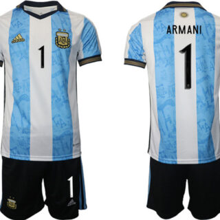 Men's Argentina #1 Armani White Blue Home Soccer Jersey Suit