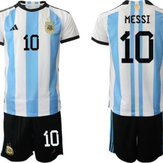 Men's Argentina #10 Messi White Blue 3 Stars Home Soccer Jersey Suit