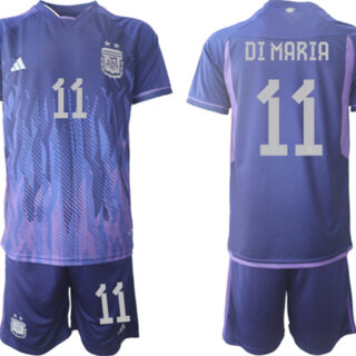 Men's Argentina #11 Di Maria Purple 2022 FIFA World Cup Away Soccer Jersey Suit