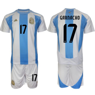 Men's Argentina #17 Alejandro Garnacho White Blue 2024-25 Home Soccer Jersey