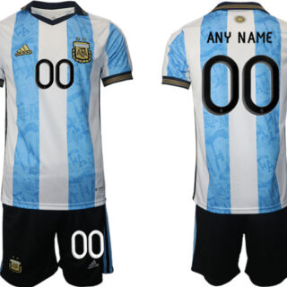 Men's Argentina Custom White Blue Home Soccer Jersey Suit