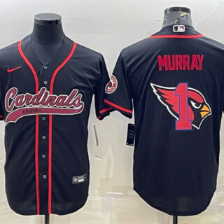 Men's Arizona Cardinals #1 Kyler Murray Black Team Big Logo With Patch Cool Base Stitched Baseball Jersey