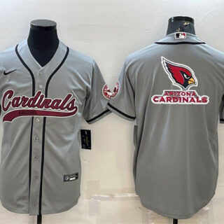 Men's Arizona Cardinals Grey Team Big Logo With Patch Cool Base Stitched Baseball Jersey