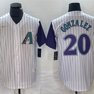 Men's Arizona Diamondbacks #20 Luis Gonzalez White Throwback Cool Base Stitched Baseball Jersey