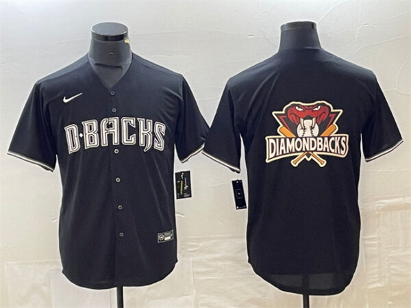 Men's Arizona Diamondbacks Black Team Big Logo Cool Base Stitched Baseball Jerseys